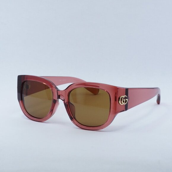 Gucci GG1599SA 003 Sunglasses Transparent Red Cat Eye Frame, Brown Lenses - Picture 1 of 10
